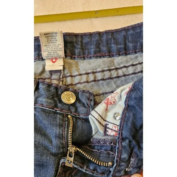 True Religion Julie Super T Jeans Womens 29 Dark Wash Thick Purple Stitch Y2K - Picture 3 of 15